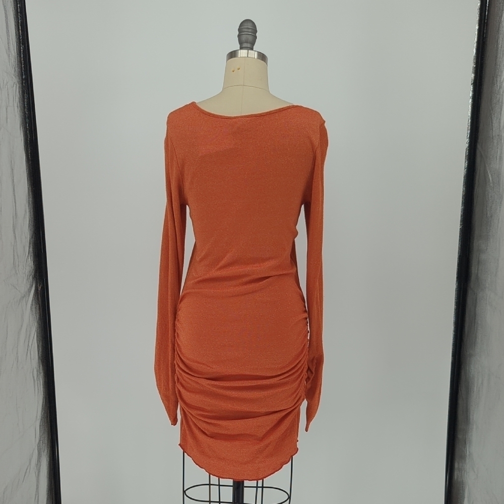 Michael Stars Sparkle Ruched Knit Dress Orange S/M maternity bohemian stretchy - Picture 2 of 6